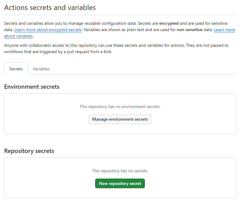 Secrets et variables de github workflow